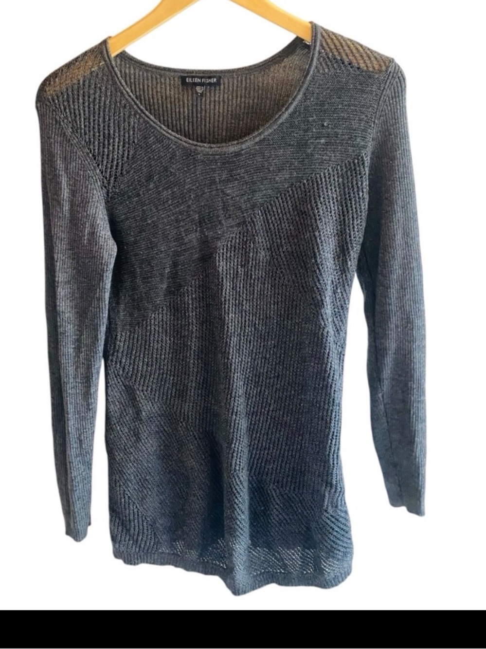 Eileen Fisher Charcoal Gray Ribbed Knit Sweater